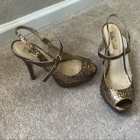 INC International Concepts Gold glitter platform shoes.  Size 8M - Picture 3 of 9